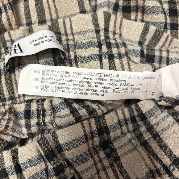 Zara Women’s Ultra High-Rise Plaid Trousers Beige/Black/Brown Check Medium - Picture 6 of 8